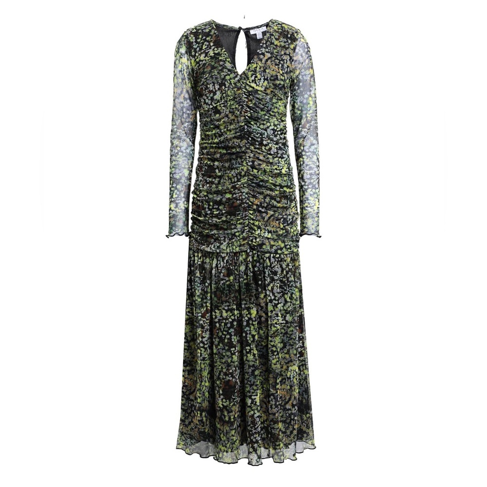 Top shop Midi floral mesh ruched black and green dress